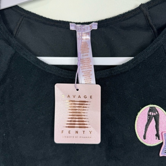 Savage X Fenty 70s Ruched Terry Thong Teddy Bodysuit Black Size XL NWT - Picture 7 of 12